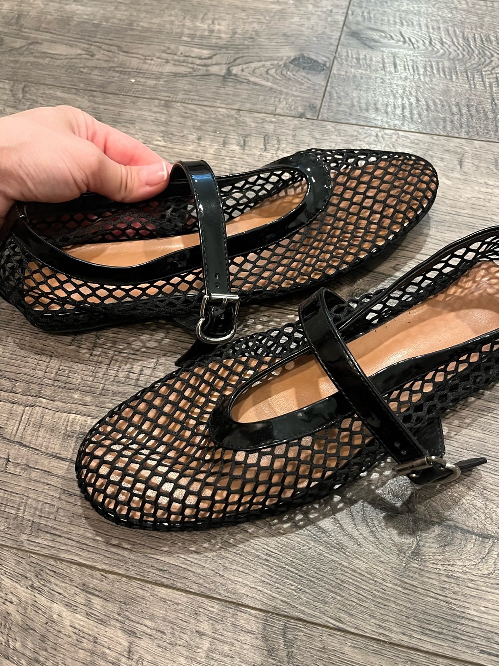 Black Mesh Mary Jane Flats - Picture 2 of 2